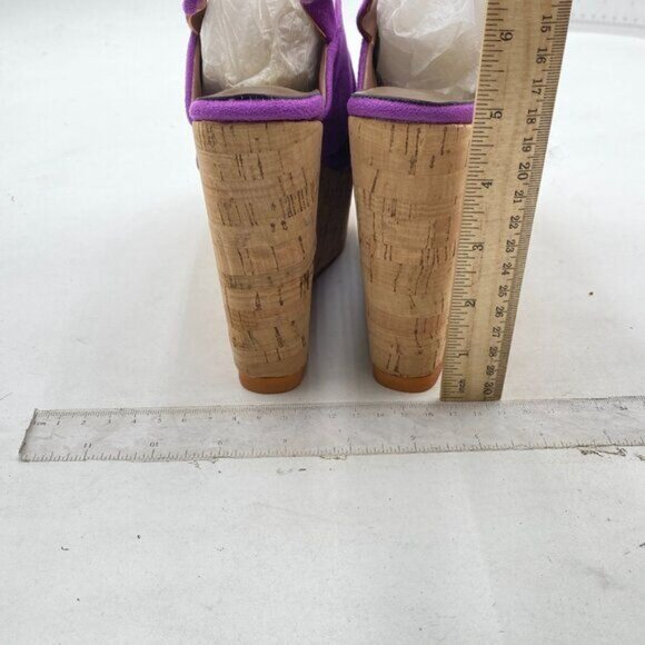 Women Peep Toe Platform Wedge Cork High Heel Slingback Sandals Suede Purple - Picture 5 of 8